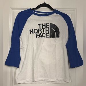 The North Face Women's Half Dome 3/4 Raglan Baseball Tee White Blue Medium NWOT